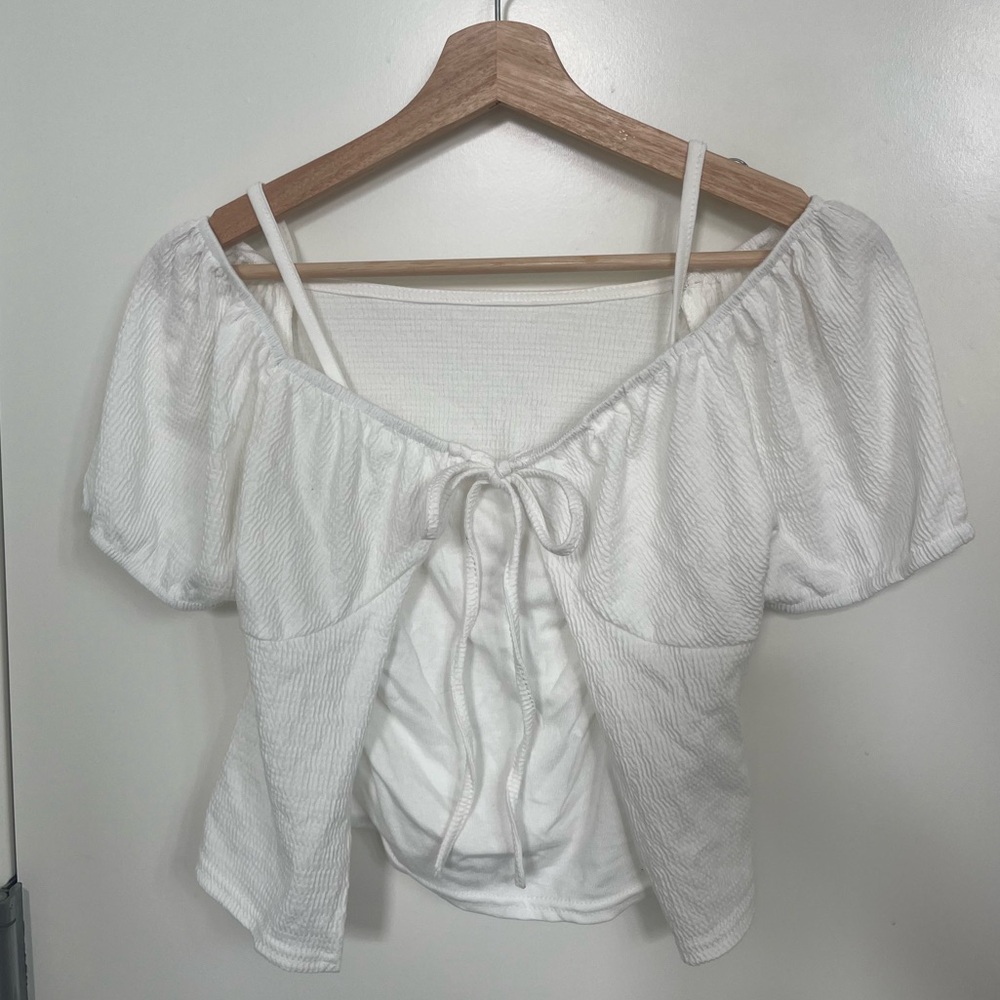 bought in korea! cute tank + cover up blouse w/ bow detail 🎀